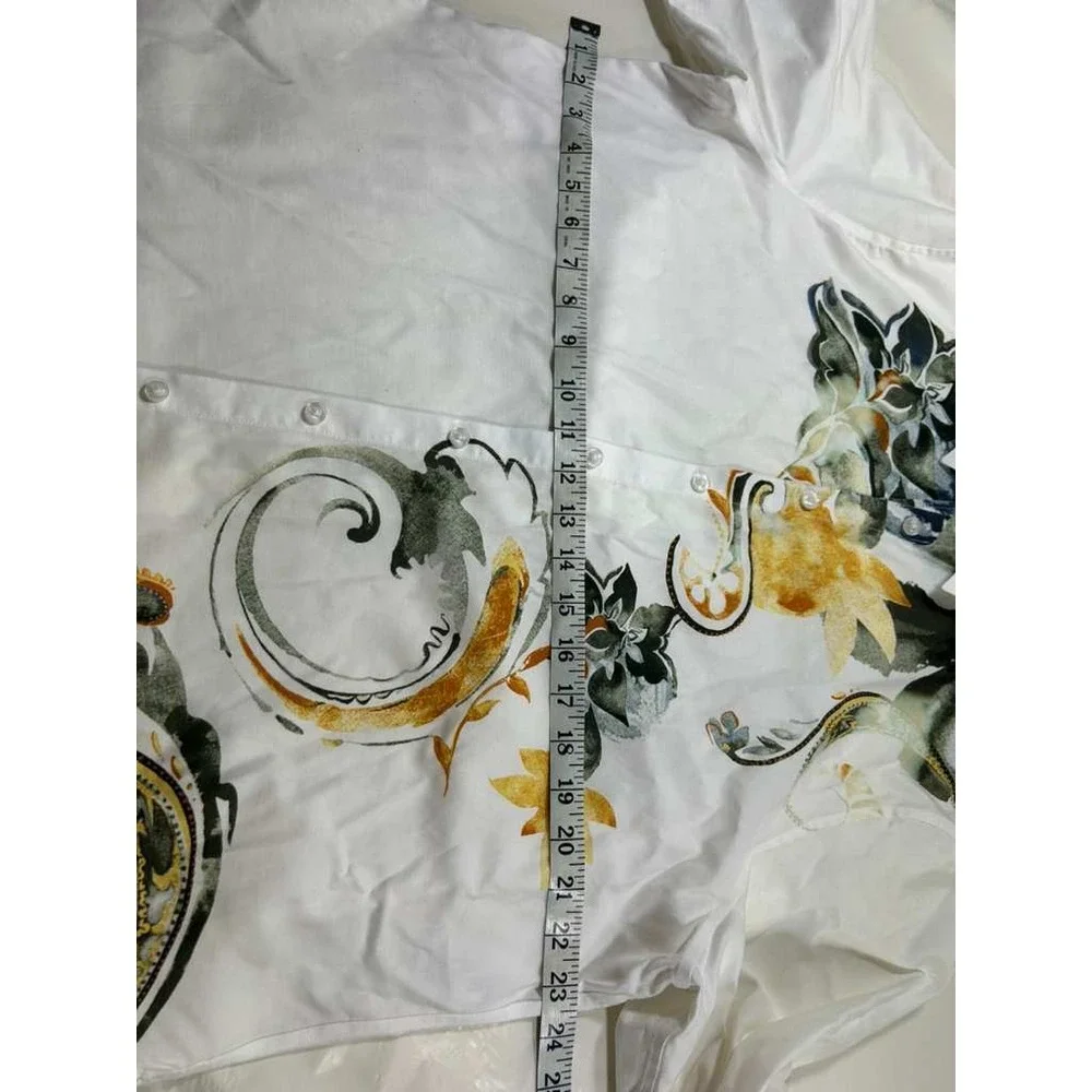 Chico's Size 3 US 16 White Watercolor Floral Button Down Shirt Artsy Boho Top